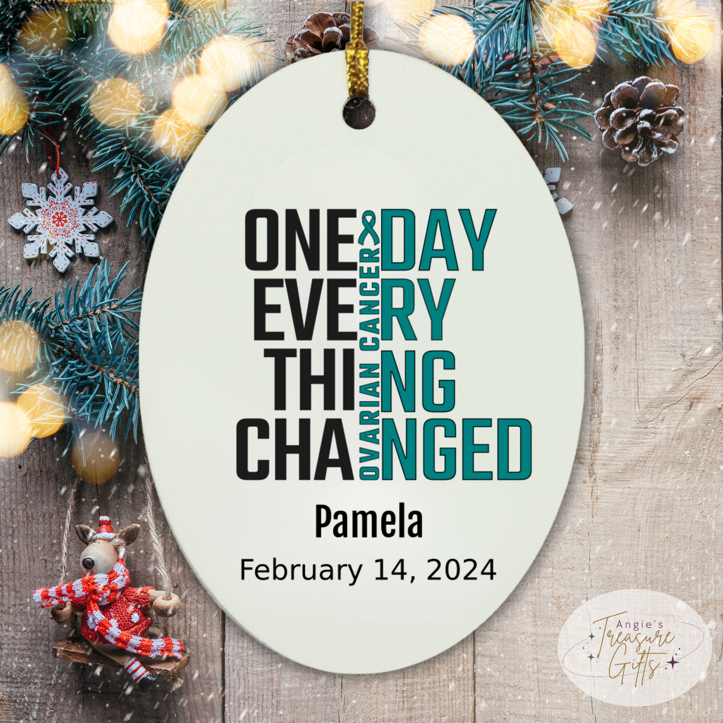 One Day Everything Changed Ovarian Cancer Awareness Ornament – Personalized Survivor Gift
