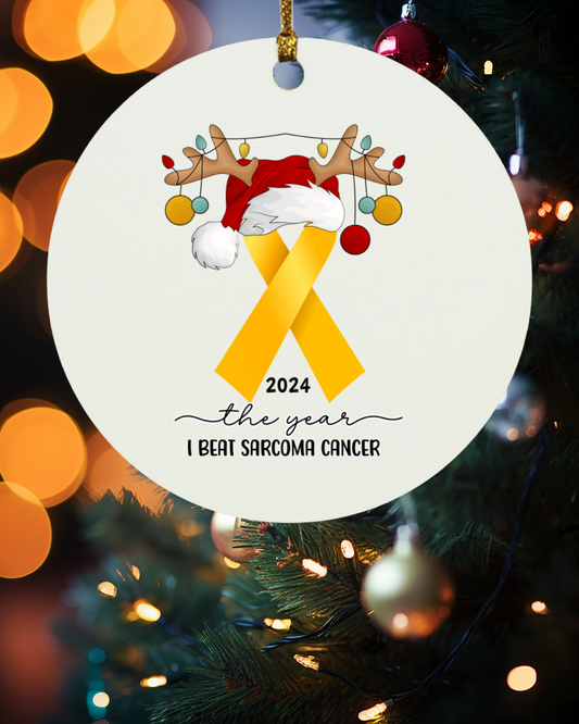 Personalized Sarcoma Cancer Survivor Christmas Ornament – Yellow Awareness Ribbon