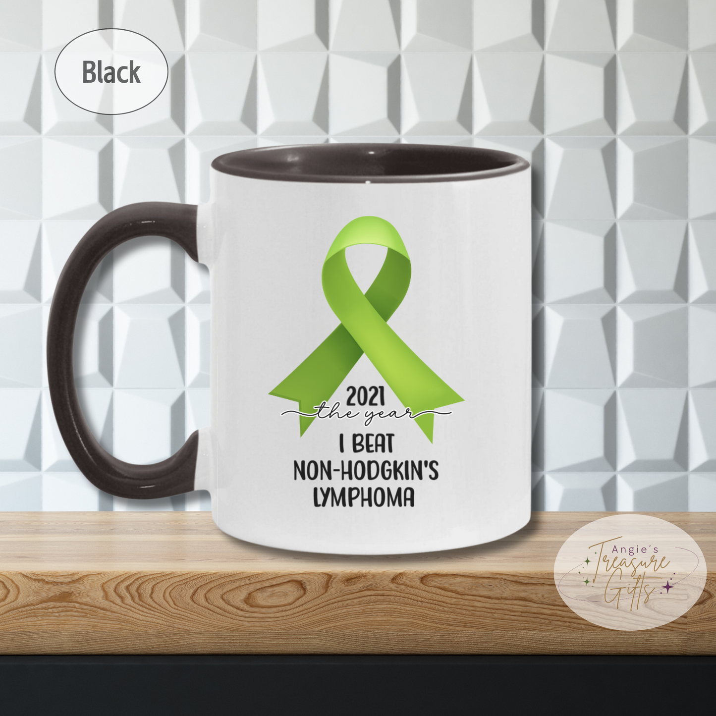 Personalized Non-Hodgkin’s Lymphoma Survivor Mug – Lime Green Awareness Ribbon Coffee Cup