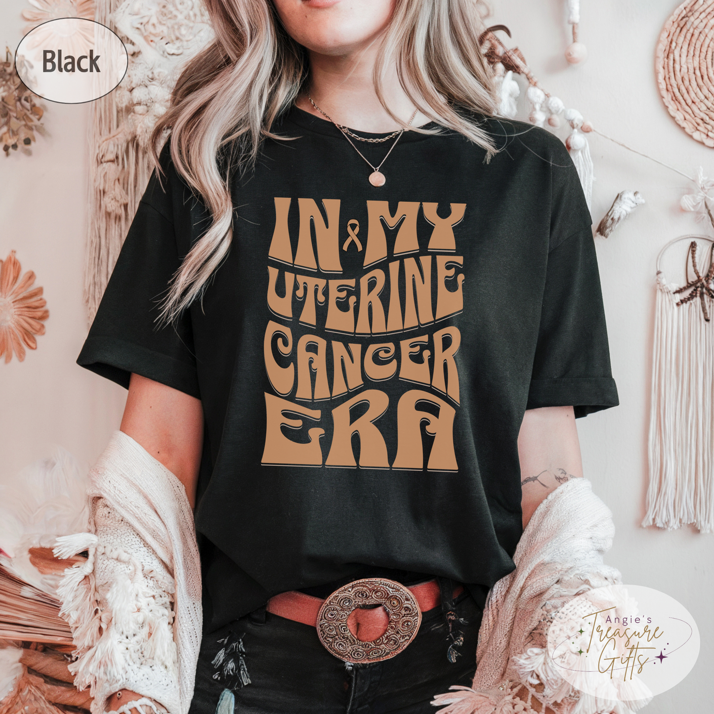 In My Uterine Cancer Era Shirt – Peach Awareness Ribbon – Bella Canvas 3001 Unisex Tee – Cancer Support Gift