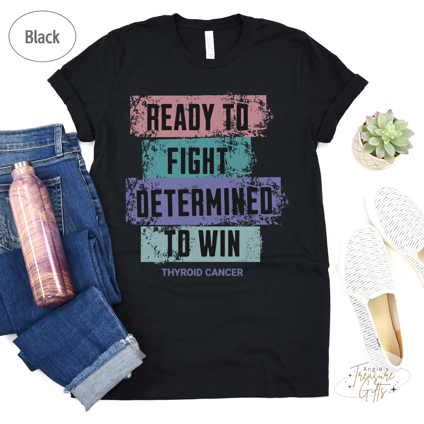 Thyroid Cancer Shirt, Thyroid Cancer Fighter Tee, Cancer Support Squad Tshirt, Pink Teal Purple Ribbon, Size Small to 4XL, Plus Size.