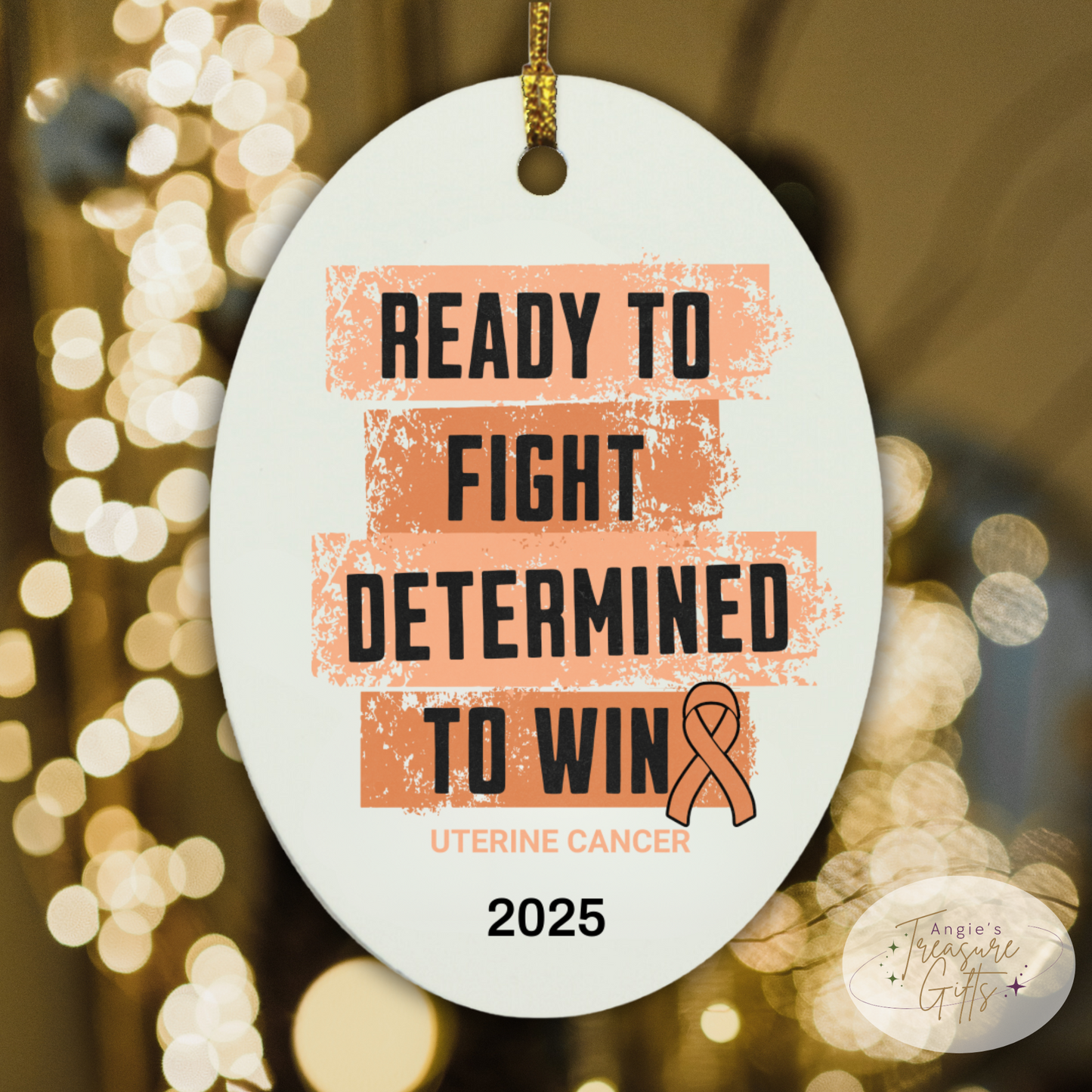 Personalized Uterine Cancer Awareness Ornaments – Peach Ribbon Keepsakes