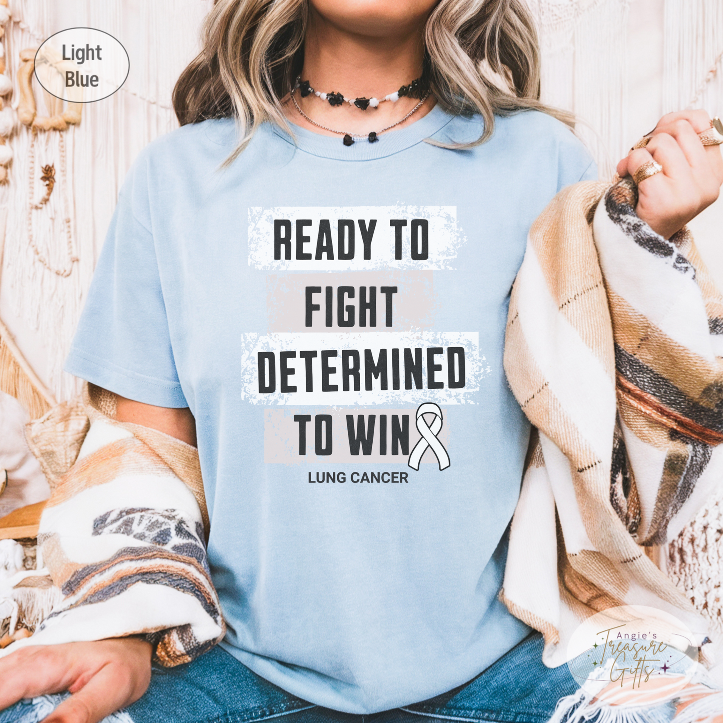 Lung Cancer Awareness T-Shirt – White Ribbon Survivor Gift – Ready to Fight Determined to Win