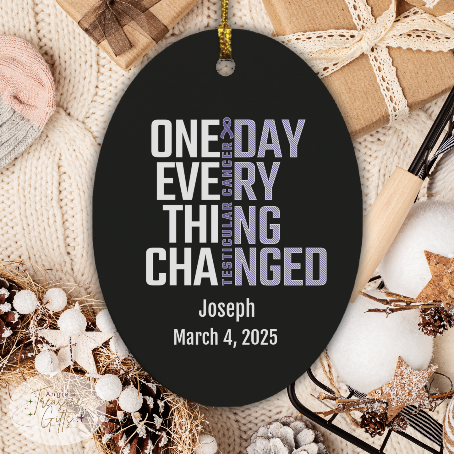 One Day Everything Changed Testicular Cancer Awareness Ornament – Personalized Survivor Gift