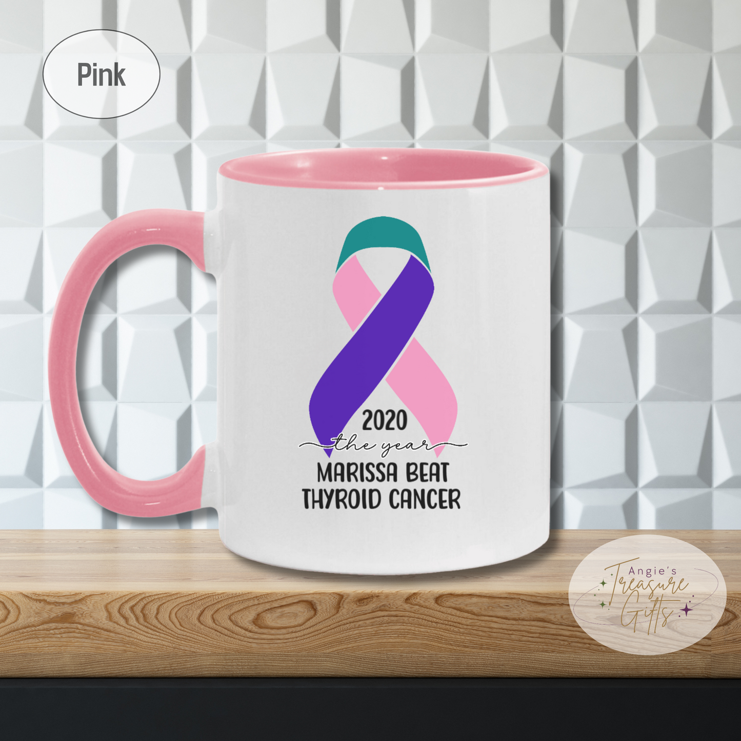 Personalized Thyroid Cancer Survivor Mug – Pink Teal Purple Awareness Ribbon Coffee Cup
