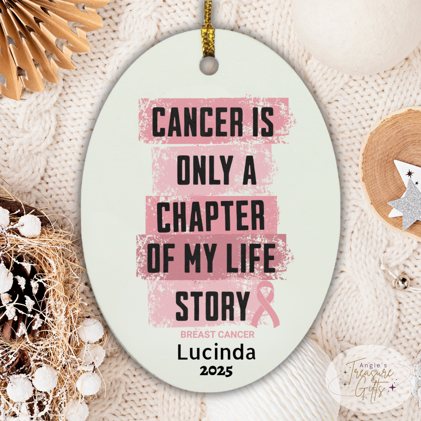 Personalized Breast Cancer Ornament – “Ready to Fight, Determined to Win” Pink Ribbon – Custom Name & Year