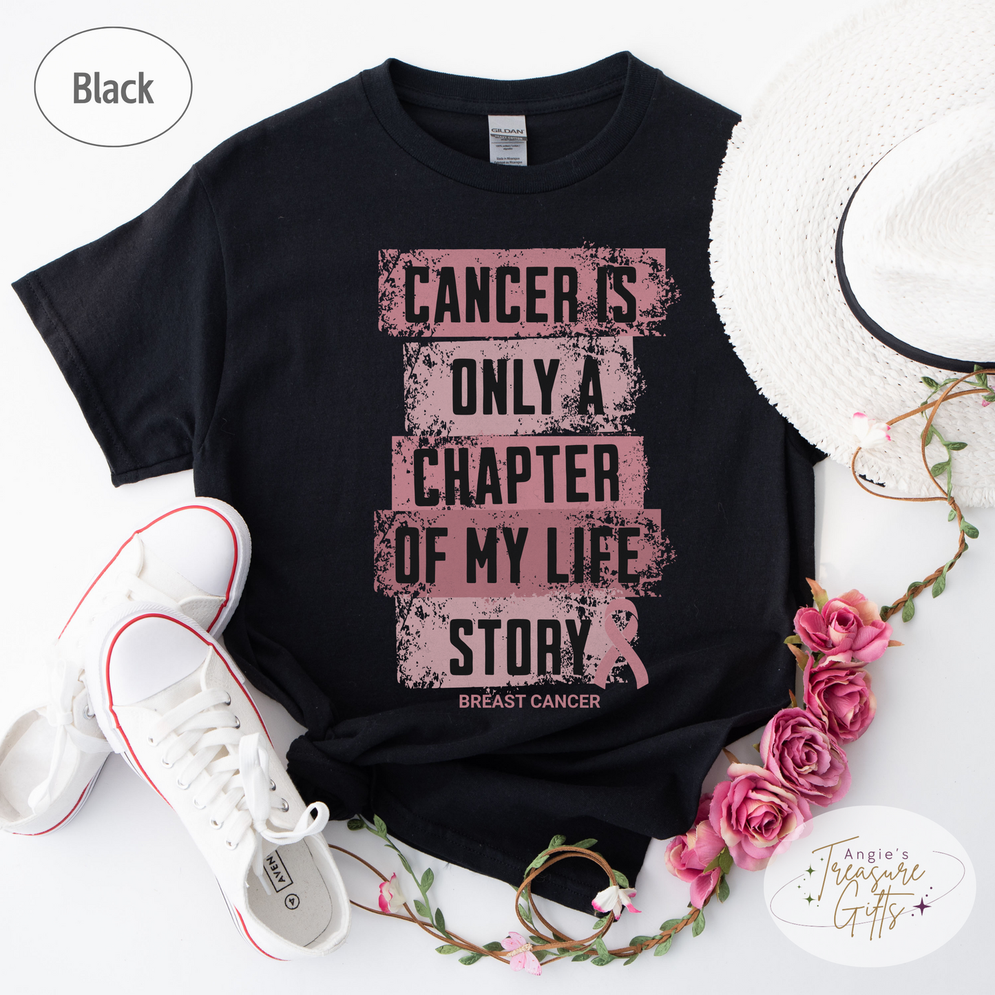 Breast Cancer Survivor Shirt – Pink Ribbon Awareness T-Shirt – Plus Size S-6XL - "Cancer Is Only a Chapter" Chemo Gift