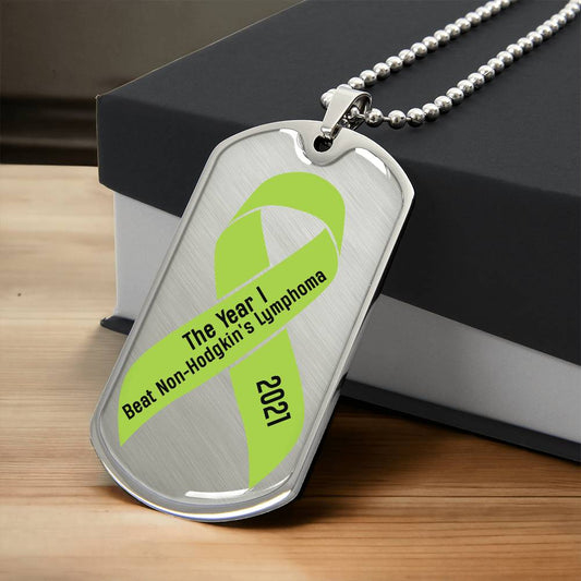 Custom Non-Hodgkin's Lymphoma Necklace, I Beat Non-Hodgkin's Lymphoma Personalized Gift, Cancer Survivor Customized Jewelry, Green Ribbon