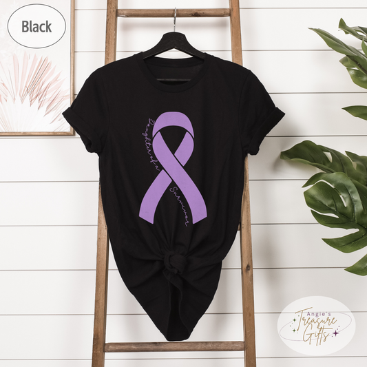 Personalized Testicular Cancer Awareness Shirt – Light Purple Ribbon Tee – Customizable Survivor, Warrior, Fighter Support – Bella Canvas 3001