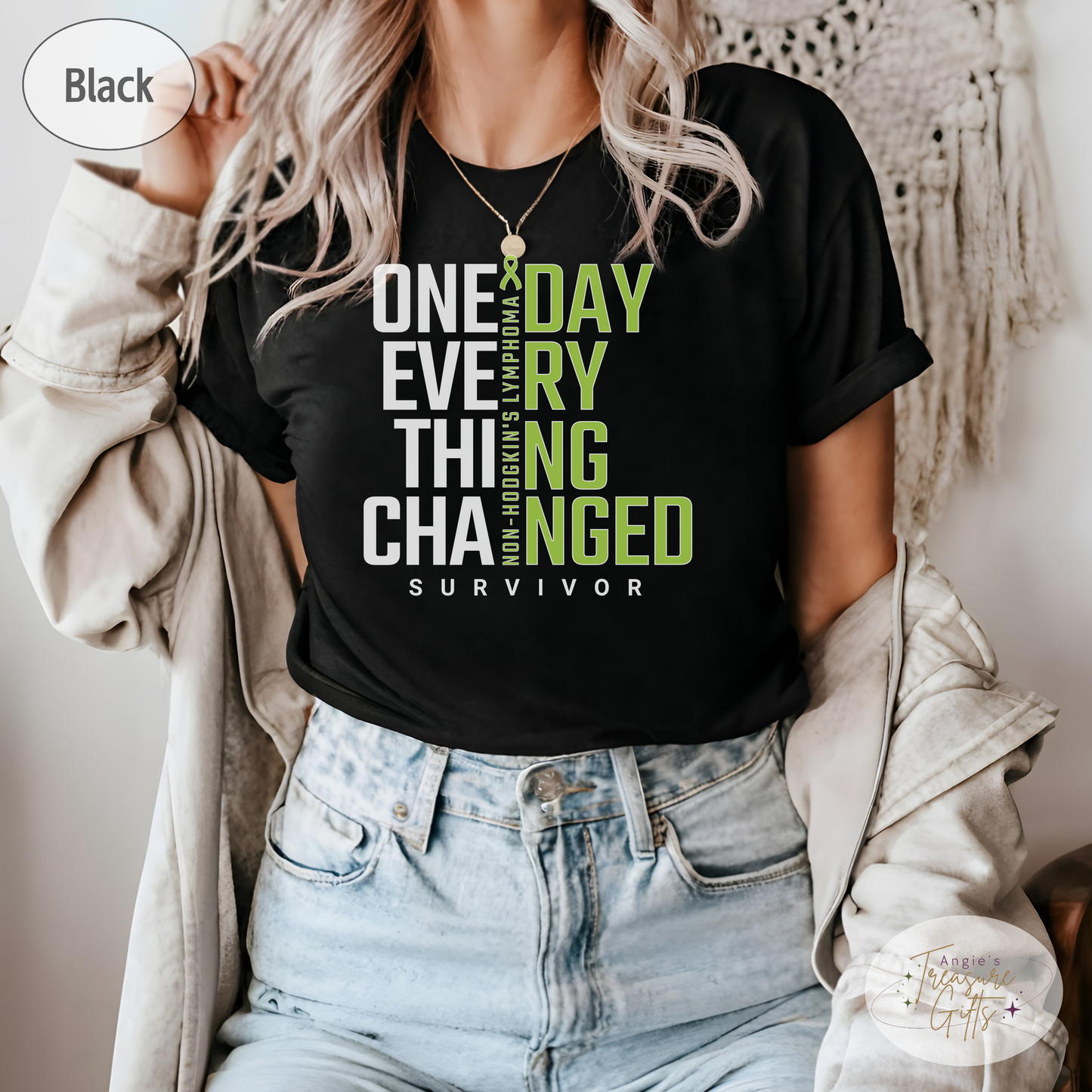 Non-Hodgkin's Lymphoma Cancer Tshirt, Cancer Survivor Shirt, Green Awareness Ribbon, T-Cell Lymphoma T-shirt, Support Squad Tee