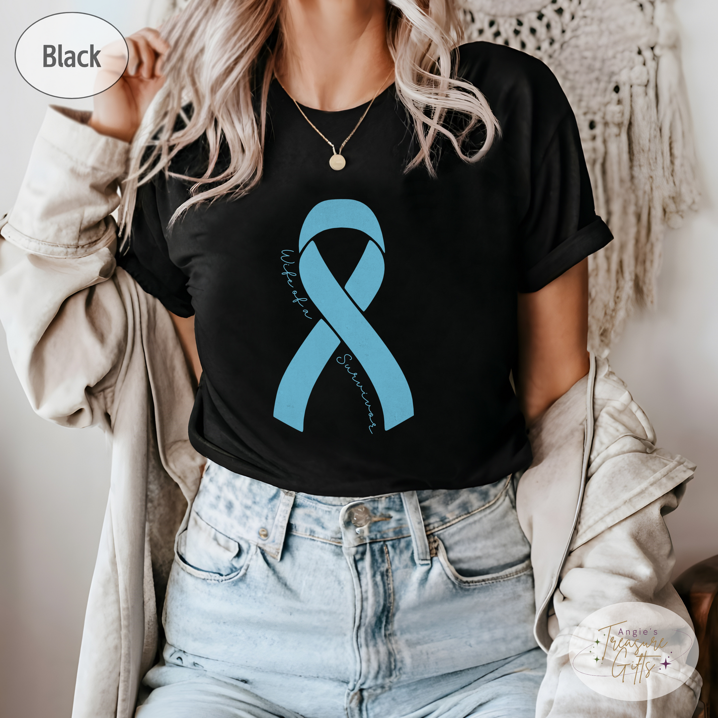 Personalized Prostate Cancer Awareness Shirt – Light Blue Ribbon Tee – Customizable Survivor, Warrior, Fighter Support – Bella Canvas 3001