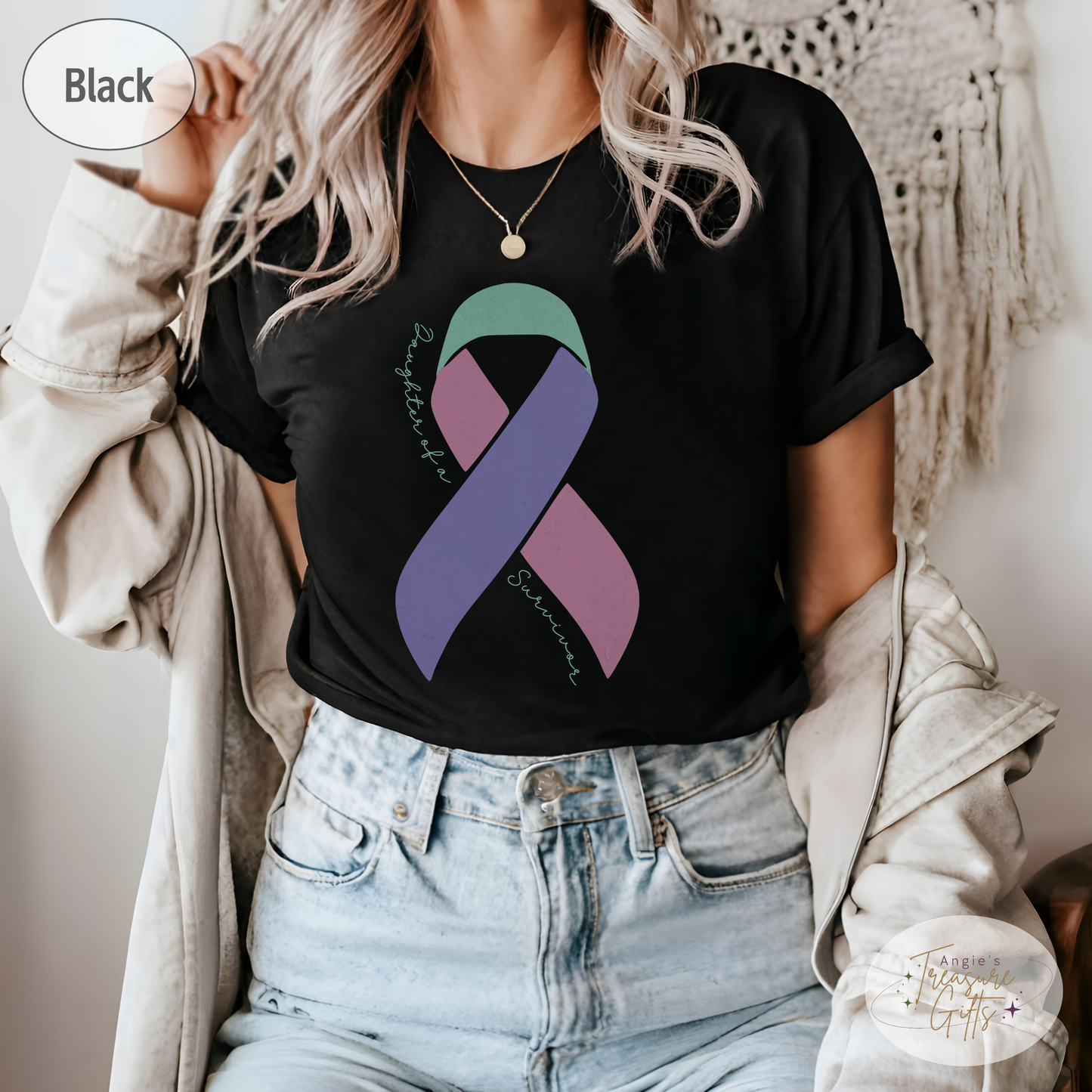 Personalized Thyroid Cancer Awareness Shirt – Teal, Pink & Purple Ribbon Tee – Customizable Survivor, Warrior, Fighter Support – Bella Canvas 3001