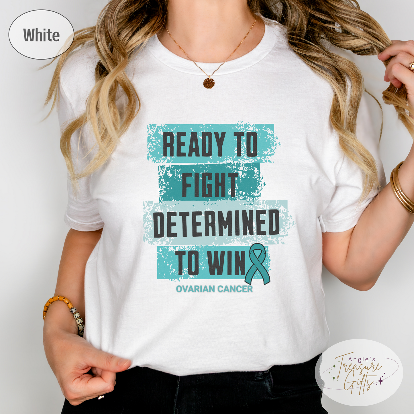 Ovarian Cancer Shirt, Cancer Patient Gift for Her, Women's Cancer Tee, Teal Ribbon T-Shirt, Size Small to 4XL, Plus Size.