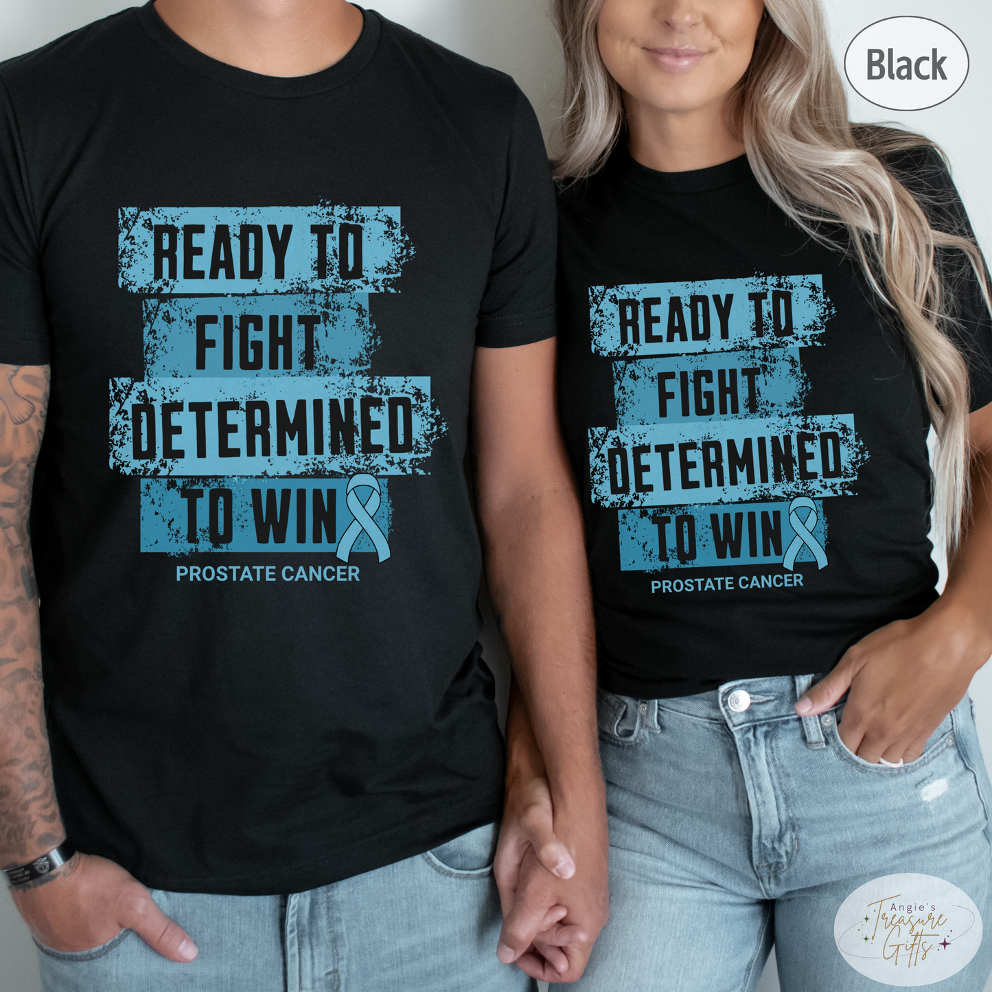 Prostate Cancer Awareness T-Shirt – Light Blue Ribbon Survivor Gift – Ready to Fight Determined to Win
