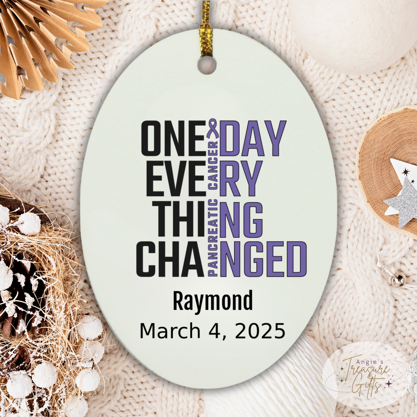 One Day Everything Changed Pancreatic Cancer Awareness Ornament – Personalized Survivor Gift