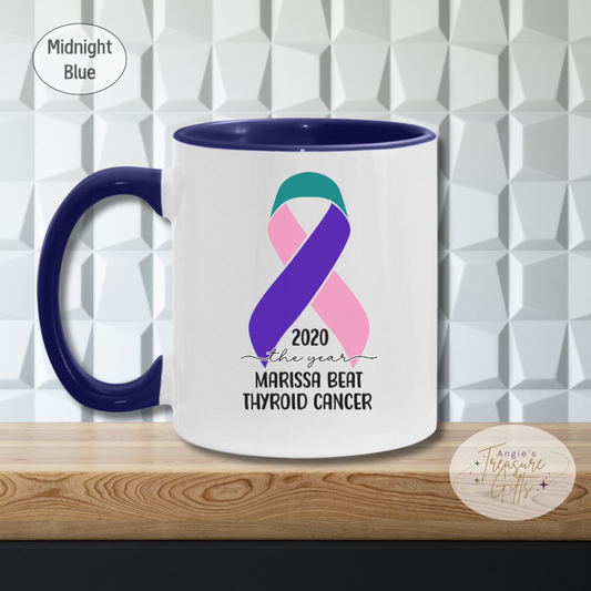 Personalized Thyroid Cancer Survivor Mug – Pink Teal Purple Awareness Ribbon Coffee Cup