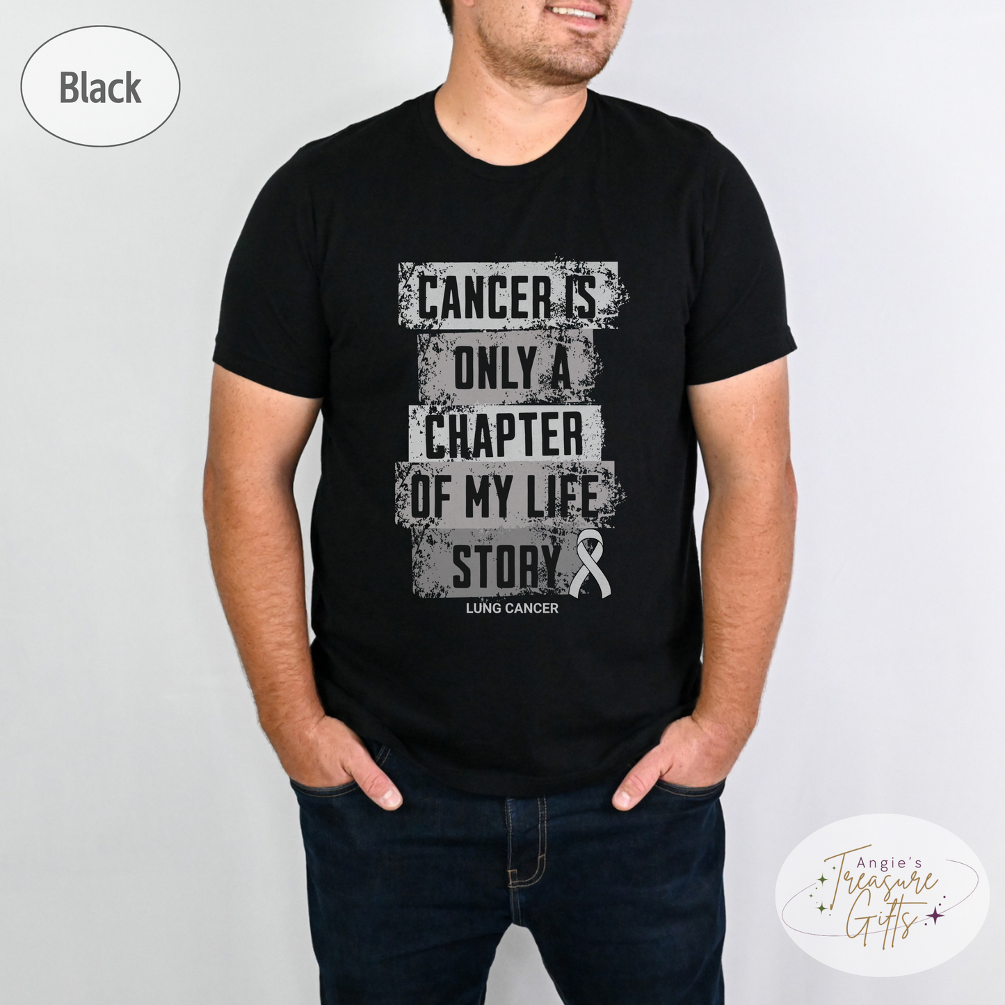 Lung Cancer Awareness T-Shirt – Cancer Is Only a Chapter of My Life Story – White Ribbon Cancer Support & Survivor Shirt