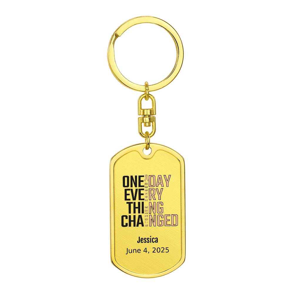 Personalized Uterine Cancer Dog Tag Necklace or Keychain – One Day Everything Changed – Custom Cancer Gift