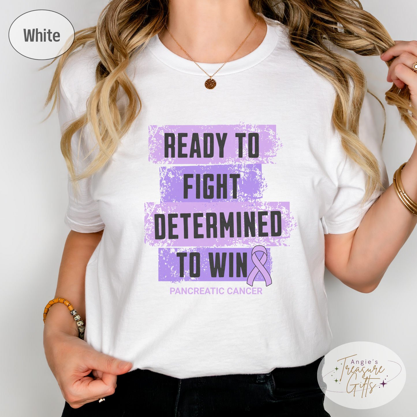 Pancreatic Cancer Awareness T-Shirt – Purple Ribbon Survivor Gift – Ready to Fight Determined to Win