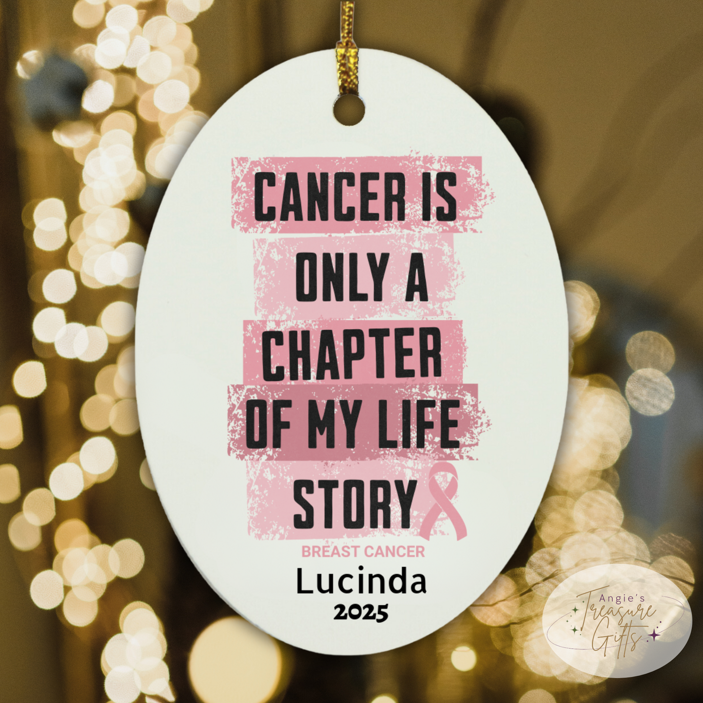 Personalized Breast Cancer Ornament – “Ready to Fight, Determined to Win” Pink Ribbon – Custom Name & Year