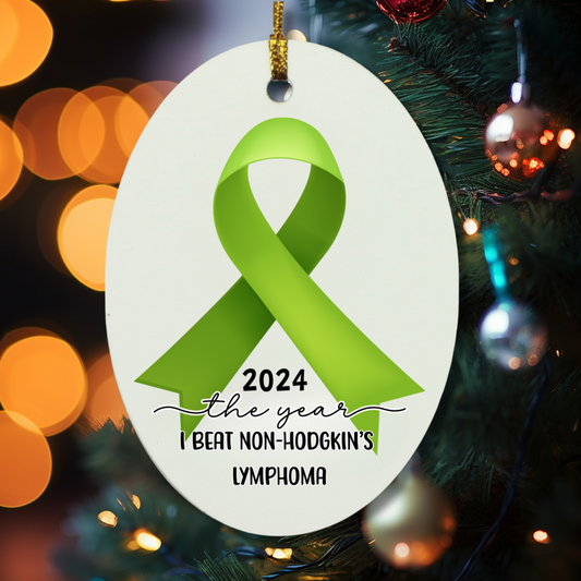 Personalized Non-Hodgkin’s Lymphoma Survivor Christmas Ornament – Lime Green Awareness Ribbon