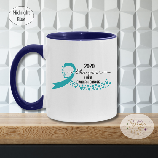 Personalized Ovarian Cancer Survivor Mug – Teal Awareness Ribbon Coffee Cup