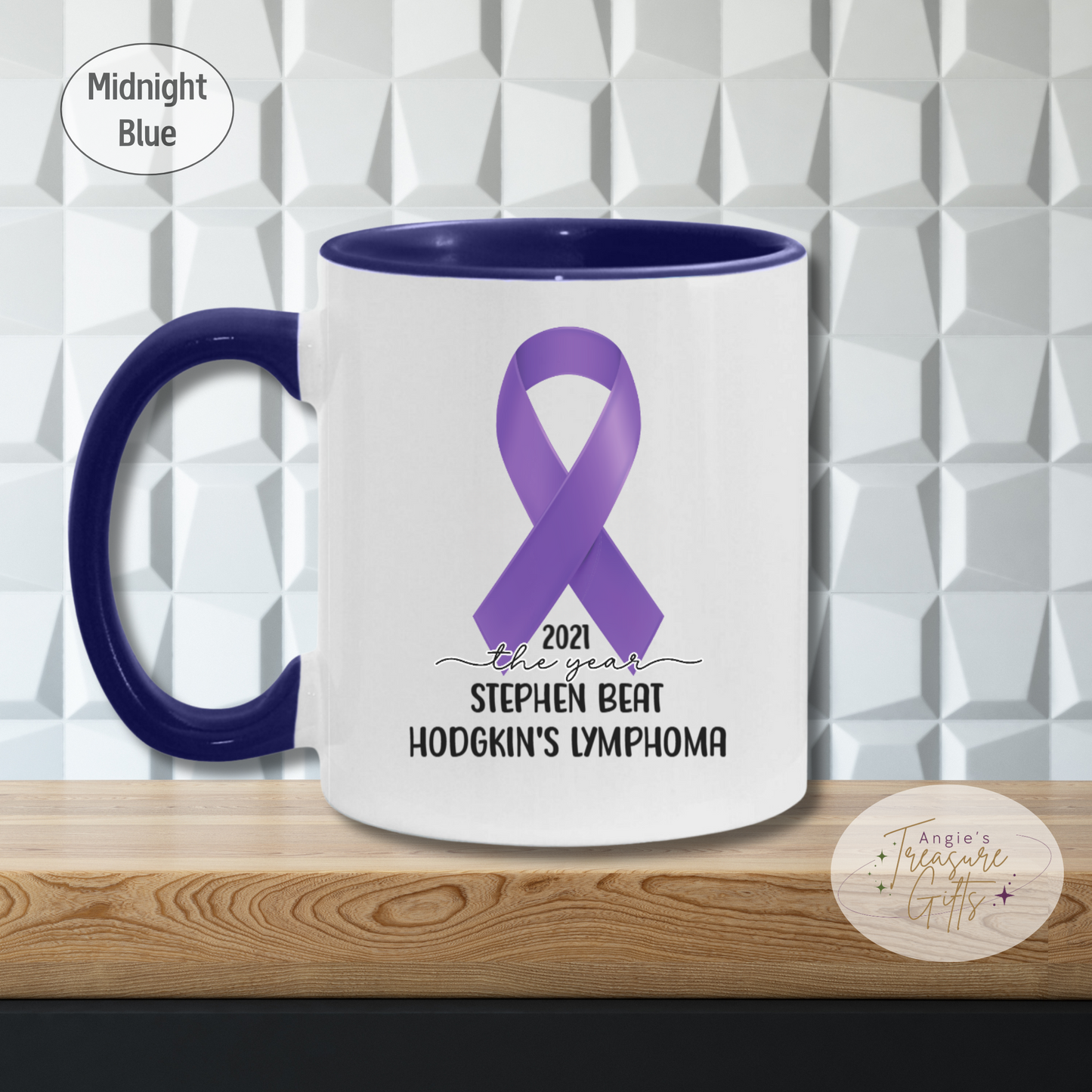 Personalized Hodgkin’s Lymphoma Survivor Mug – Purple Awareness Ribbon Coffee Cup