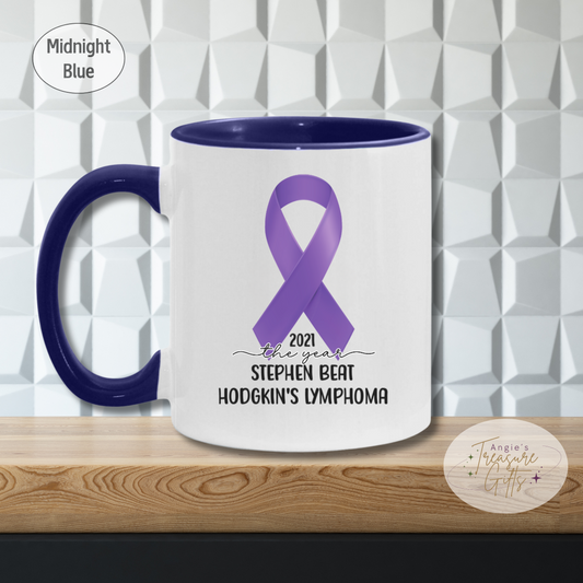 Personalized Hodgkin’s Lymphoma Survivor Mug – Purple Awareness Ribbon Coffee Cup