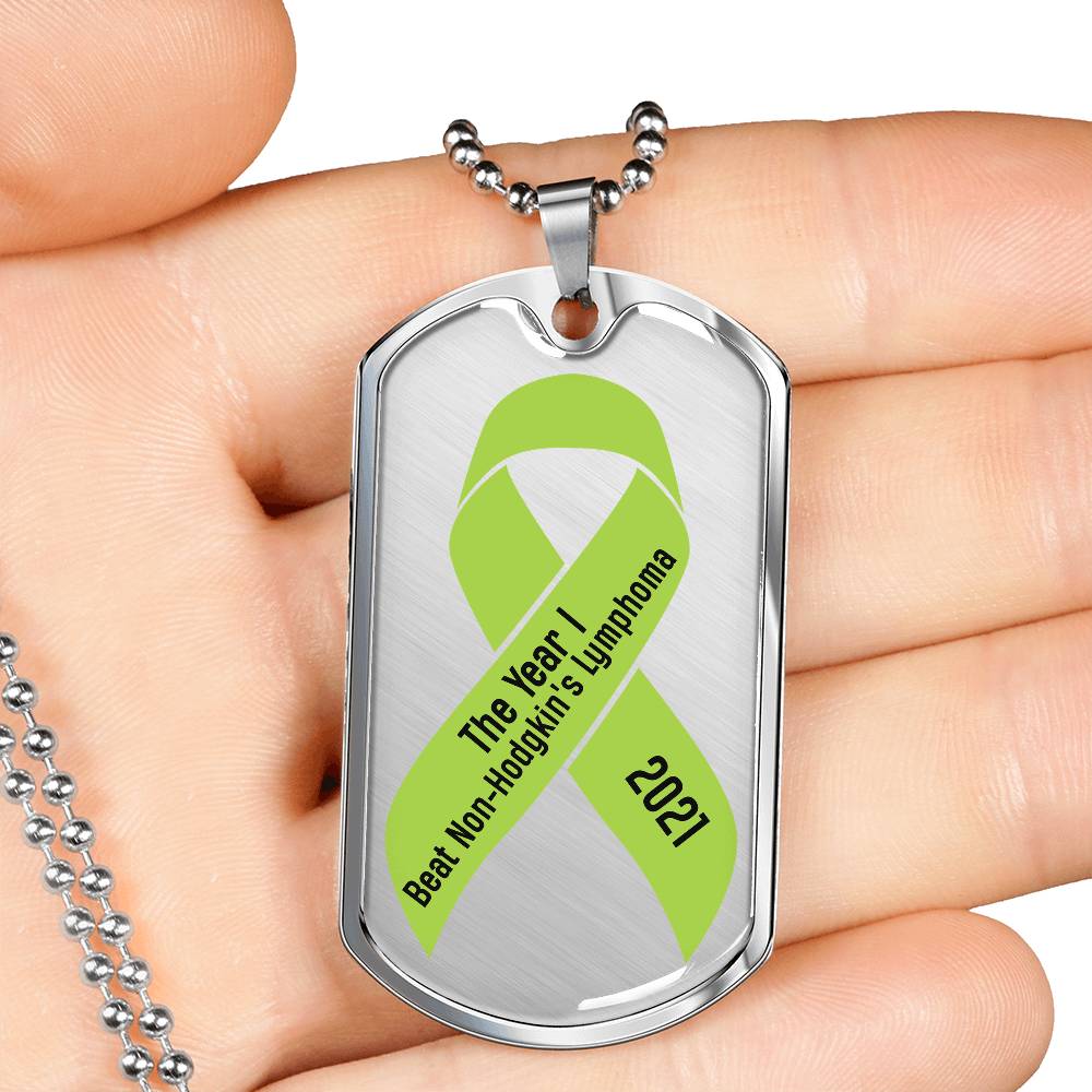 Custom Non-Hodgkin's Lymphoma Necklace, I Beat Non-Hodgkin's Lymphoma Personalized Gift, Cancer Survivor Customized Jewelry, Green Ribbon