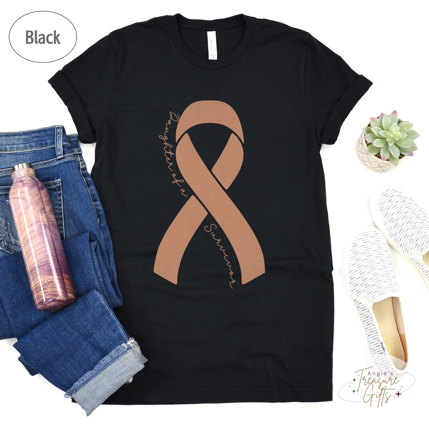 Personalized Uterine Cancer Awareness Shirt – Peach Ribbon Tee – Customizable Survivor, Warrior, Fighter Support – Bella Canvas 3001