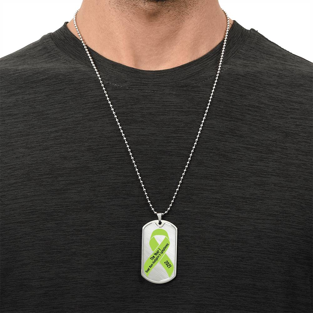 Custom Non-Hodgkin's Lymphoma Necklace, I Beat Non-Hodgkin's Lymphoma Personalized Gift, Cancer Survivor Customized Jewelry, Green Ribbon