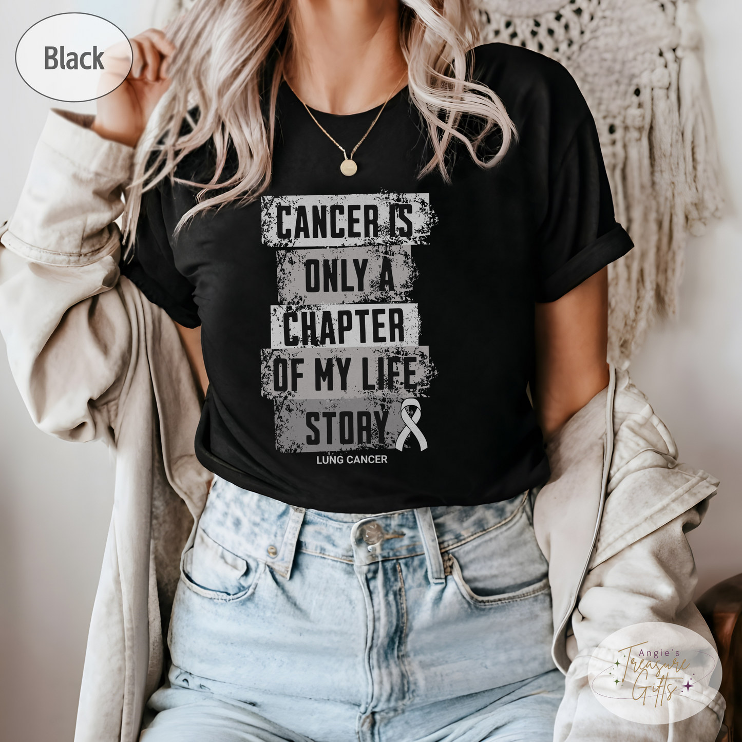 Lung Cancer Awareness T-Shirt – Cancer Is Only a Chapter of My Life Story – White Ribbon Cancer Support & Survivor Shirt