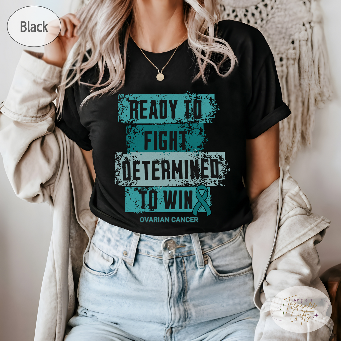 Ovarian Cancer Shirt, Cancer Patient Gift for Her, Women's Cancer Tee, Teal Ribbon T-Shirt, Size Small to 4XL, Plus Size.