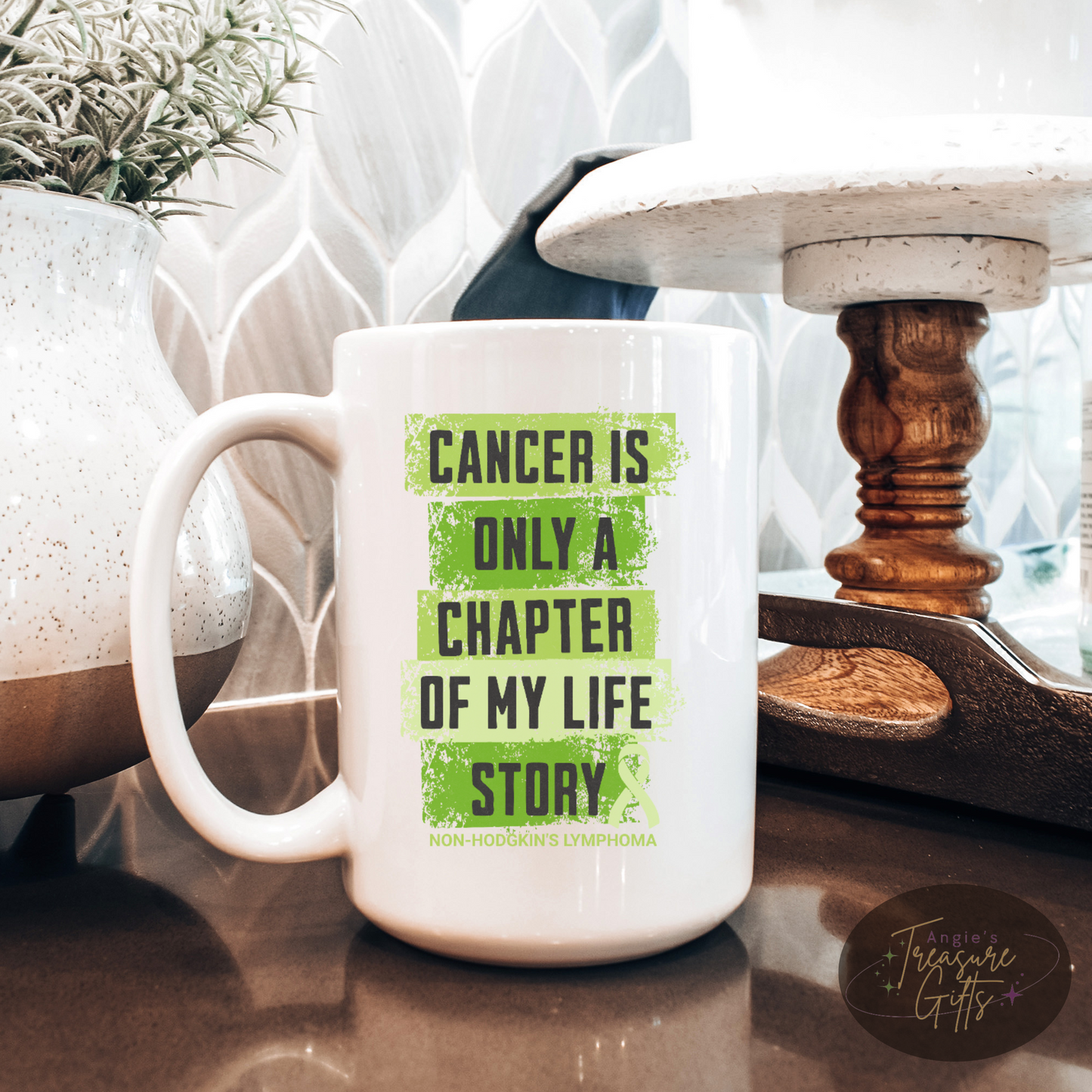 Non-Hodgkin’s Lymphoma Survivor Mug – Lime Green Ribbon Cup - "Cancer Is Only a Chapter" Gift - Mother's Day Present - Father's Day Gift