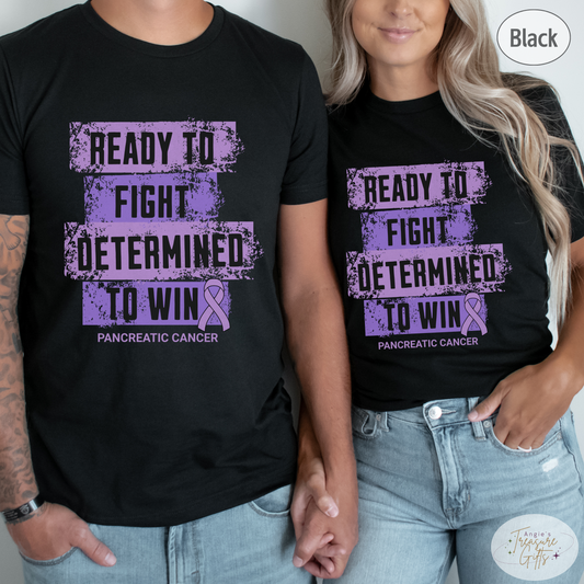 Pancreatic Cancer Awareness T-Shirt – Purple Ribbon Survivor Gift – Ready to Fight Determined to Win