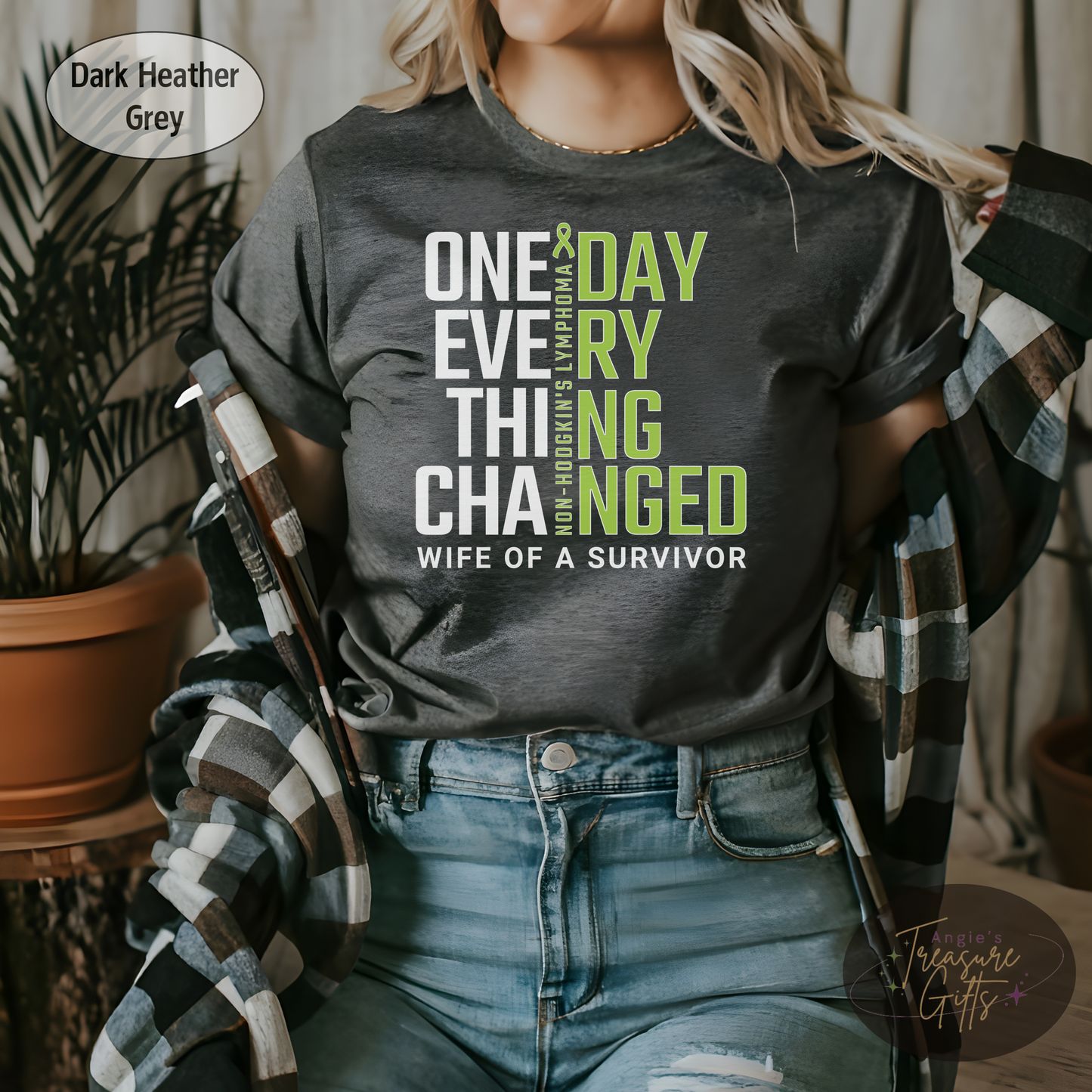 Non-Hodgkin's Lymphoma Personalized Wife of a Survivor T-Shirt, T-Cell Lymphoma Shirt for Cancer Survivor, Lime Green Ribbon Shirt