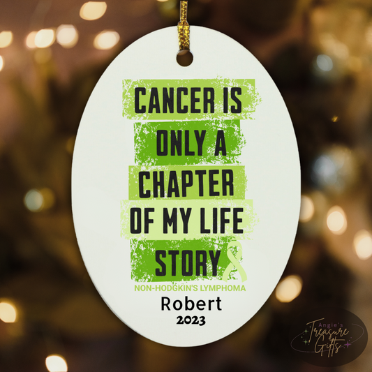 Personalized Non-Hodgkin’s Lymphoma Ornament – “Ready to Fight, Determined to Win” Lime Green Ribbon – Custom Name & Year