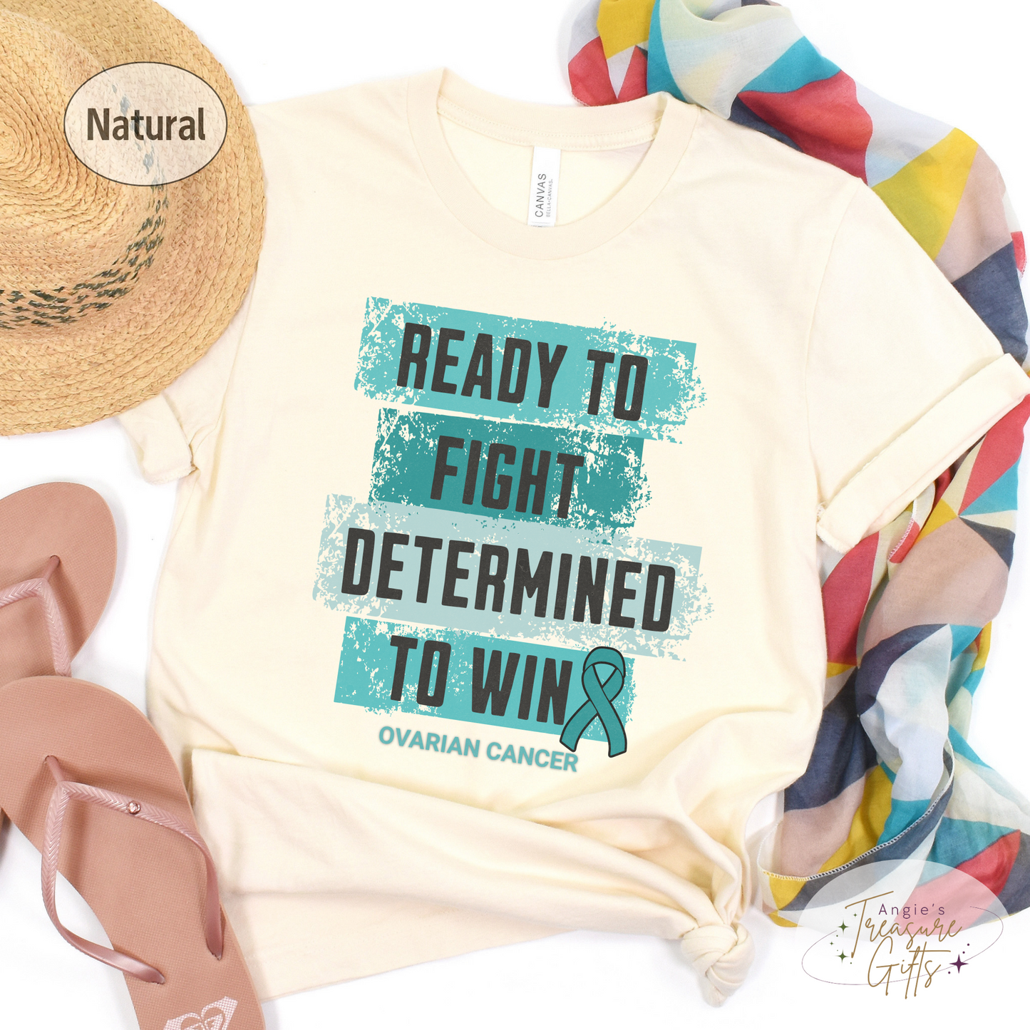 Ovarian Cancer Shirt, Cancer Patient Gift for Her, Women's Cancer Tee, Teal Ribbon T-Shirt, Size Small to 4XL, Plus Size.